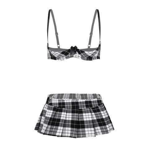 Buy Womens Sexy Schoolgirls Cosplay Lingerie Set 14 Cup Unlined Shelf Bra With Mini Skirt
