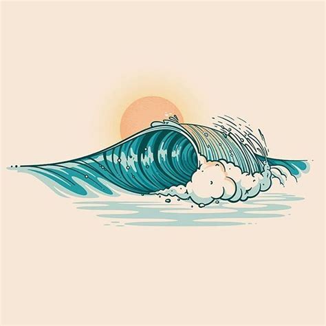 An Illustration Of A Wave Crashing In The Ocean With Sun Behind It And