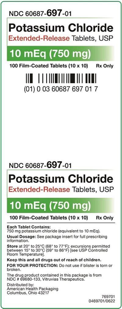 Ndc 60687 697 Potassium Chloride Extended Release Images Packaging