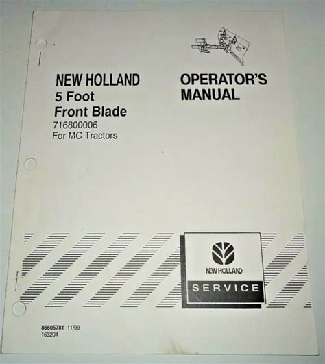 New Holland 5 Front Blade For Mc Mowers Operators And Parts Manual