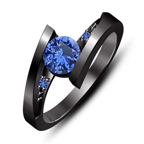 Black Rhodium Plated 925 Sterling Silver Ravishing Three Stone Engagement Ring Cz Moissanite