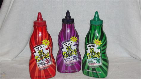 3 Bottles Heinz Ez Squirt Colored Ketchup Purple Red And Green