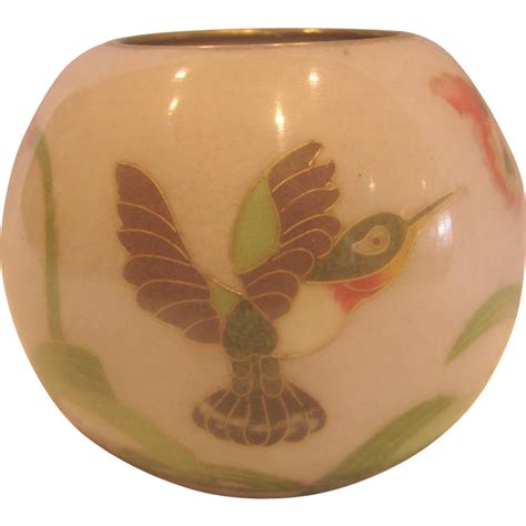 Japanese Art Glass Vase Plique A Jour Hummingbird Birds Flowers C 1900