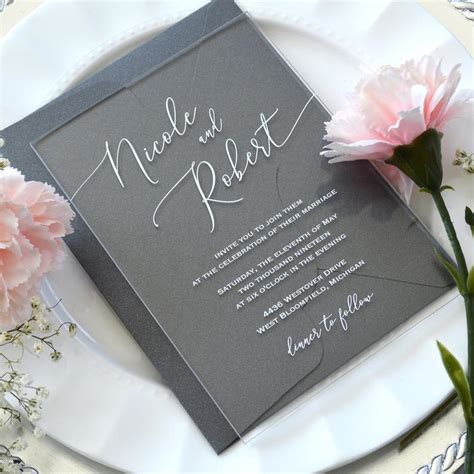 Nicole Acrylic Wedding Invitation Clear Acrylic Invitation With White