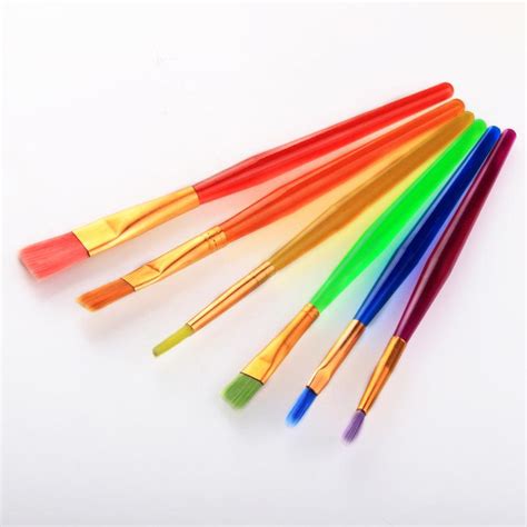 Buy 6pcs Colorful Nylon Artist Watercolor Oil Hair Paint Brush Set For