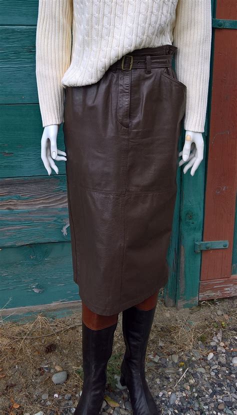 Vintage Skirt Leather Chocolate Hi Waisted