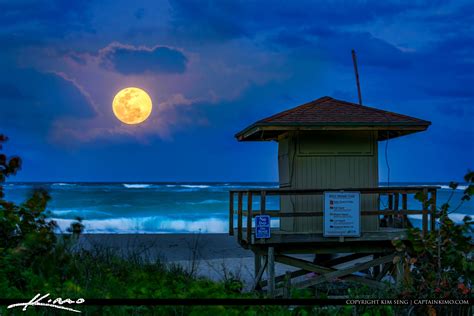 Full Moon At Jupiter Beach Atlantic Ocean Hdr Photography By Captain Kimo