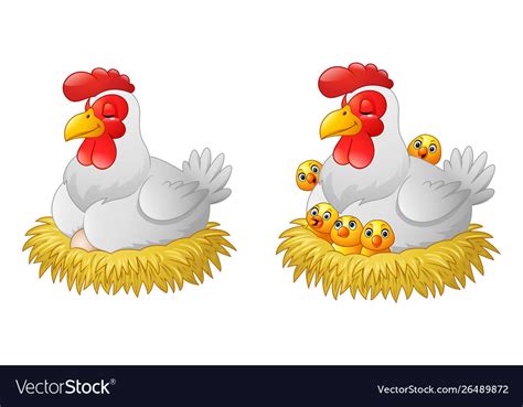 Cute Cartoon Hen Sitting In A Nest Royalty Free Vector Image