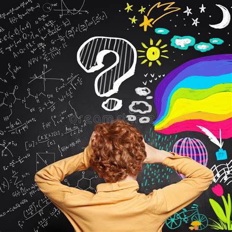 Kid Against Chalkboard Background With Question Mark Science And Art