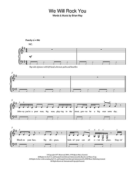 I don't own the music!enjoy! We Will Rock You sheet music by Queen (Beginner Piano - 116593)