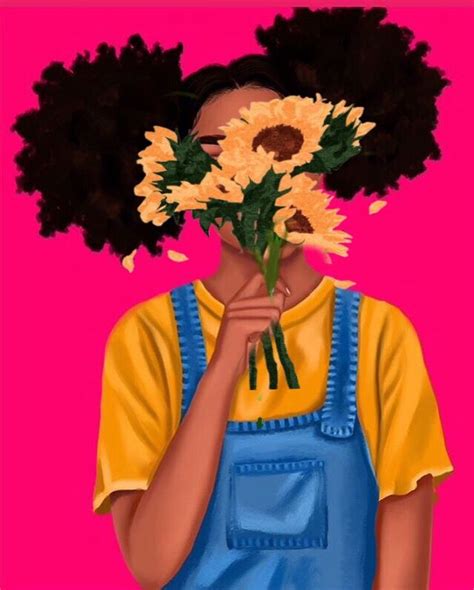 Flower Power Sunflower Art Print Black Girl Aesthetic Black Girl Art