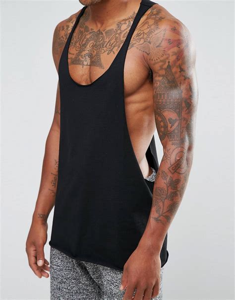 ASOS Vest In Raw Edge Extreme Dropped Armhole And Racer Back In Black