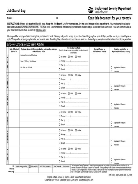 Worksource Job Search Log Form Fill Out And Sign Printable Pdf