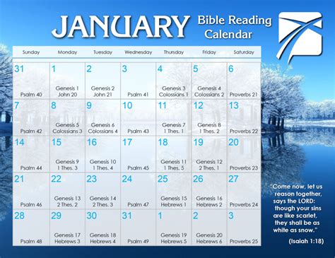 January Daily Bible Reading Calendar In God S Image