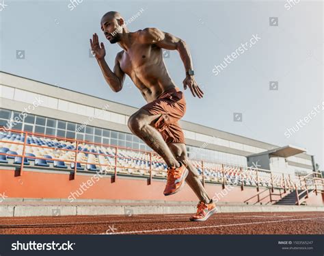 African Runner Athlete Sprinting On Running Stock Photo