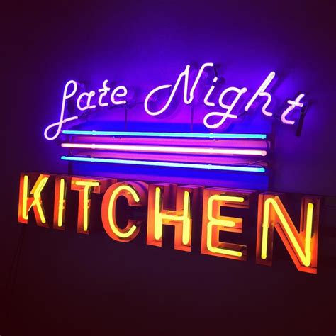 Late Night Kitchen Office Quotes Cool Typography Marquee Sign Dark