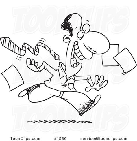 Cartoon Black And White Outline Design Of A Happy Business Man Tripping