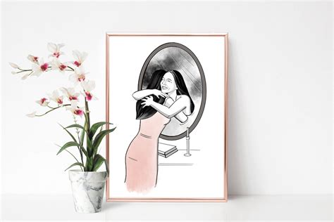 Self Love Illustration Woman With The Mirror Embrace Etsy
