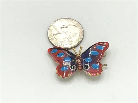 Vintage Enamel Butterfly Brooch Multicolored Etsy