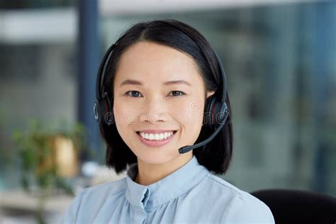 Asian Woman Call Center Employee And Smile In Portrait Communication And Crm Headset And
