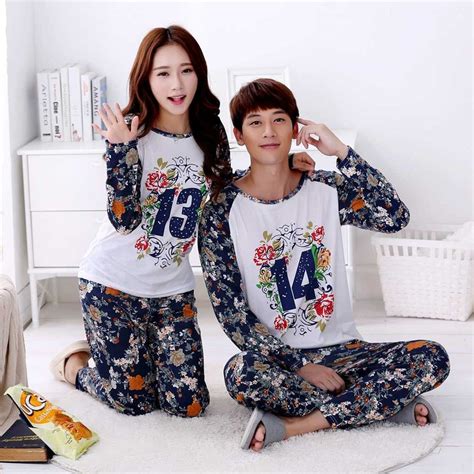 Spring Autumn Flower Print Couple Pajama Sets Women Pyjama Men Pijama