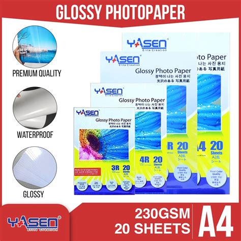 Glossy Photo Paper A4 5r 4r 3r 230gsm 20 Sheets High Glossy