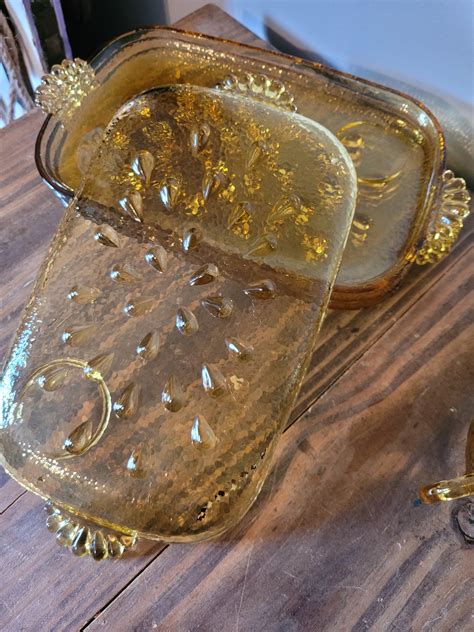 Vintage Amber Glass Pebbletone Teardrop Teacup And Snack Tray Etsy