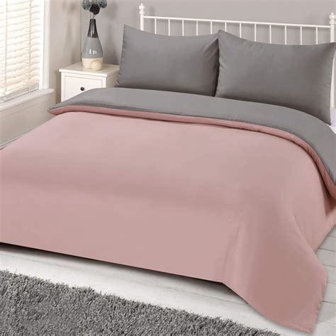 Brentfords Plain Dye Duvet Cover Quilt Bedding Set With Pillowcase Blush Pink Grey Single