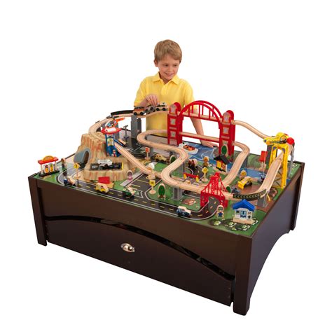 Kidkraft metropolis wooden train set & table with 100 pieces and storage drawer, espresso ,gift for ages 3+. KidKraft Metropolis Wooden Train Set & Table with 100 ...