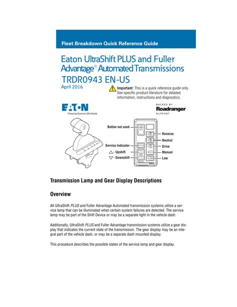 Eaton Ultrashift Plus And Fuller Advantage® Automated Manualzz