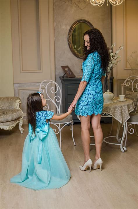 Teal Mother Daughter Matching Lace Dress Mini Dress Sexy Tight Dress