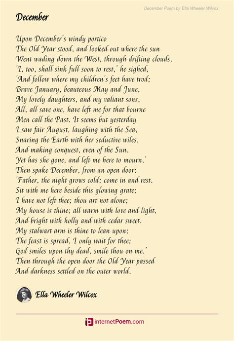 December Poem By Ella Wheeler Wilcox