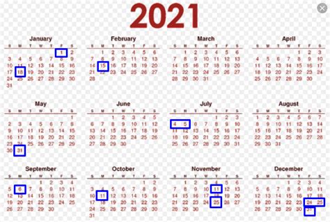 Various designs are available for the 2021 calendar template. 2021 Federal Holiday Calendar - List of United States ...