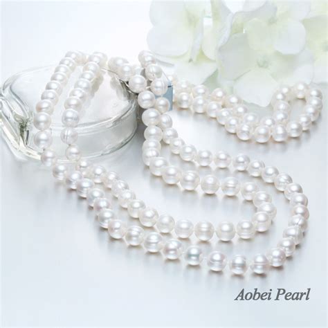 aobei pearl handmade genuine freshwater pearl necklace with white cotton thread elegant