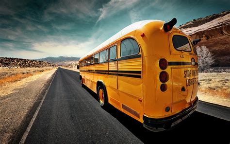 1920x1200 Yellow Sky Travel Transport Bus Road Coolwallpapersme