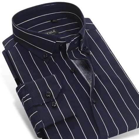 Mens Contrast Navy Bluewhite Striped Dress Shirts Pure Cotton Male