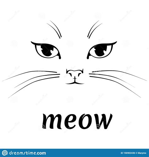 Cat Cute Face Black Outline Drawing Kitten Character Vector