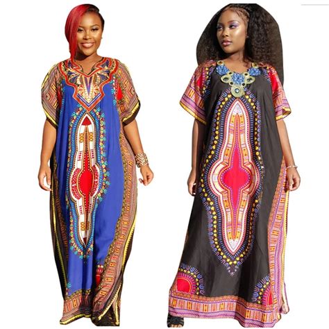 African Dashiki Maxi Dresses Women Casual Loose Boho Print Summer Dress