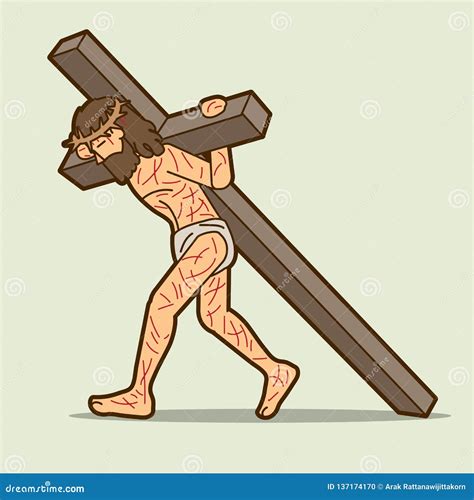 Jesus Christ Carrying Cross Cartoon Vector Illustration Cartoondealer