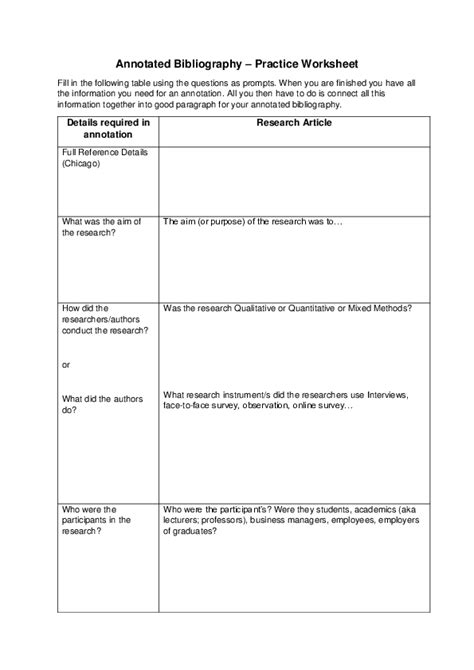 Annotated Bibliography Worksheet Telegraph
