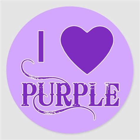 I Love Purple With Purple Heart Classic Round Sticker