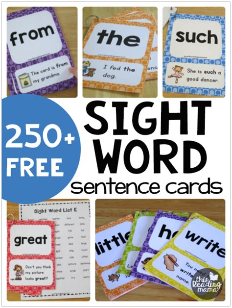 Free Printable Sight Word Sentence Cards

