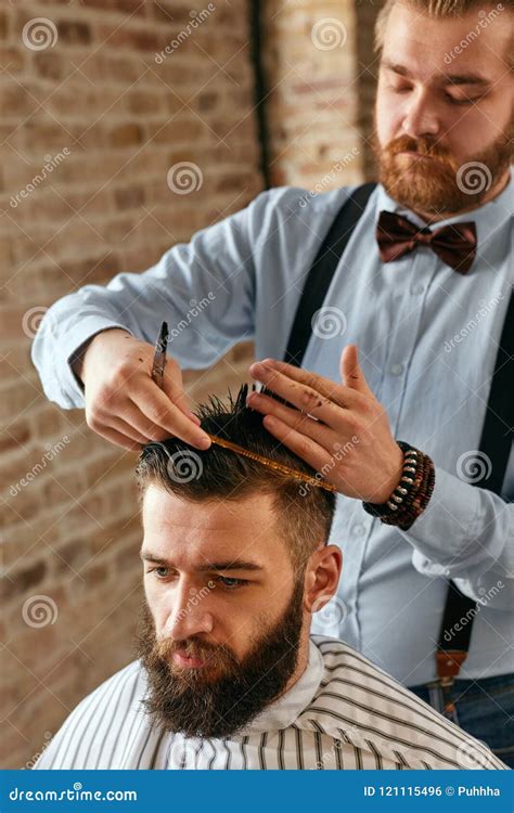 Men Hair Salon Barber Doing Haircut In Barbershop Stock Photo Image