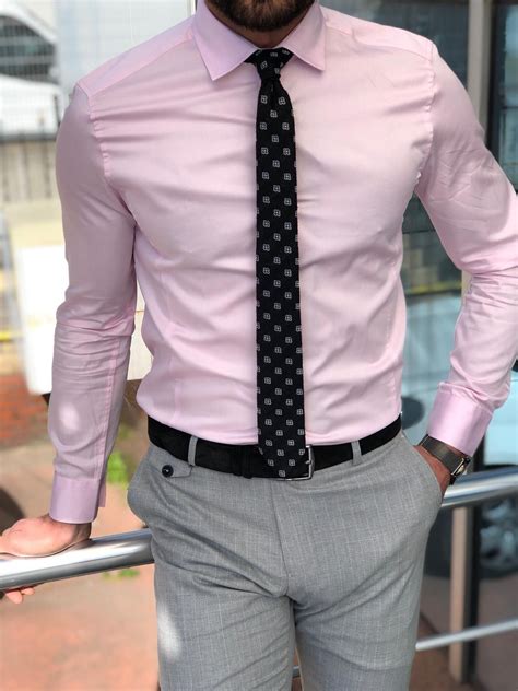 Buy Pink Slim Fit Dress Shirt By With Free Shipping Mens