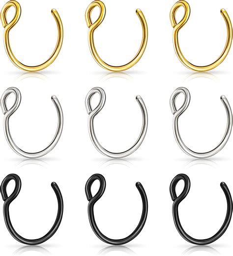 Lusofie 9pcs Fake Nose Rings，fake Nose Ring Hoop Stainless Steel Nose Hoop For Faux