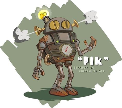 Steampunk Robot Cartoon Character Illustration Caricature с