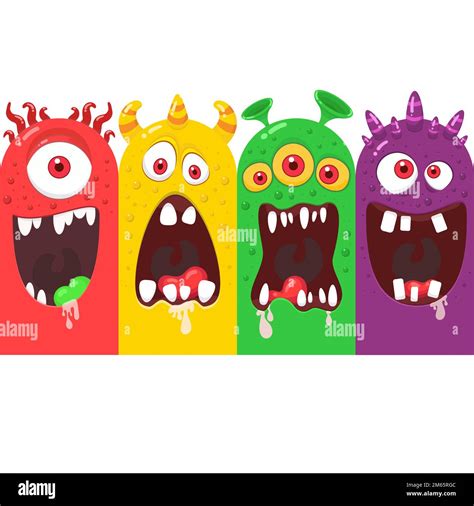 Set Of Cartoon Monster Faces Vector Illustration Stock Vector Image