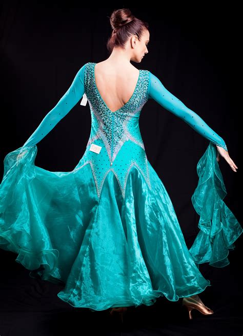 elegant teal ballroom dress  long mesh sleeves