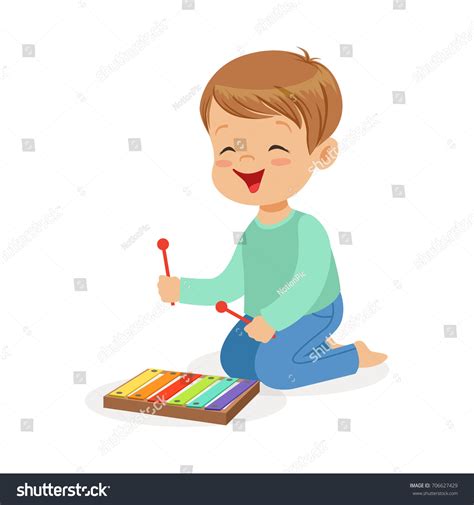 Cute Little Boy Playing Xylophone Young Stock Vector Royalty Free