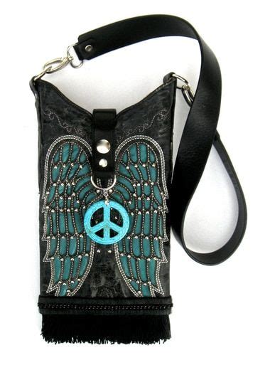 Black Boot Purse With Turquoise Inlay Wings Black Leather Strap And